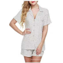 Amazon hot sale summer women sleepwear factory supply newest chiffon short sleeve V-neck pajamas